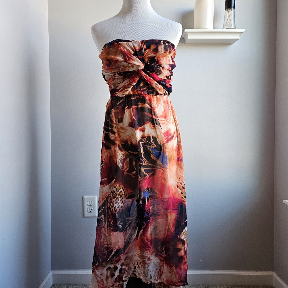 Charlotte Russe Strapless Twist Maxi Dress - Orange, Pink, Brown